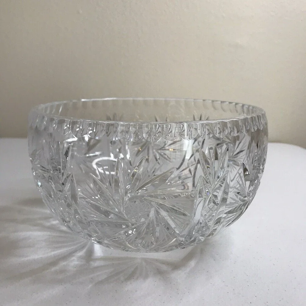 Vintage Brilliant Cut Crystal Centerpiece Serving Bowl Pinwheel Starburst Swirl